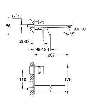 GROHE LINEARE umývadlová podomietková batéria, chróm 23444001 Technický nákres