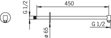 ORAS HYDRA pripojovacie rameno DN15, 450mm pre hlavovú sprchu, chróm 231041 Technický nákres