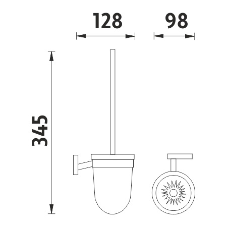 NIMCO KEIRA WC kefa, nástenná, sklo, chróm KE 22094WN-26 Technický nákres