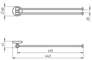NOVASERVIS METALIA 1 držiak uterákov 413 mm, dvojramenný, otočný, chróm 6129,0 Technický nákres