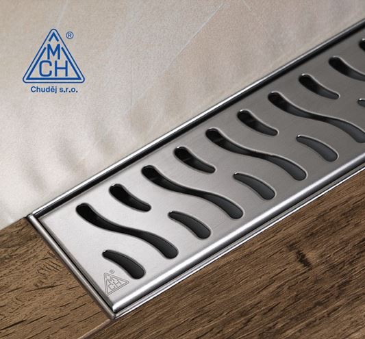 CHUDĚJ sprchový žľab 850 mm, k stene, bočný odtok DN 40, rošt HARMONY, plast/matná nerez oceľ CH 850 HN 3 Obrázek - fotka