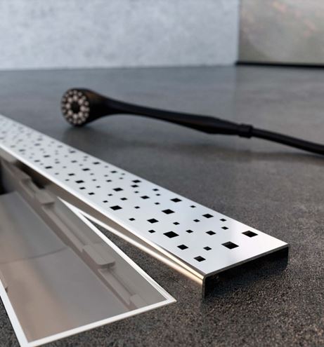 CHUDĚJ sprchový žľab 850 mm, do priestoru, bočný odtok DN 40, rošt SQUARE, plast/lesklá nerez oceľ CH 850 S Obrázek - fotka
