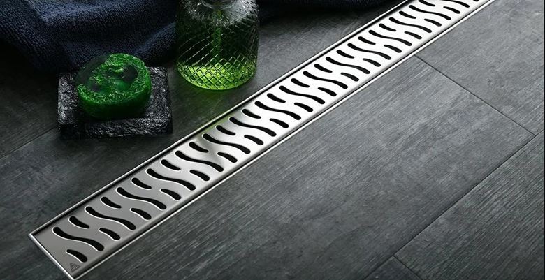 EASY sprchový žľab 850 mm, do priestoru, bočný odtok D 40, rošt HARMONY, plast/nerez oceľ lesk EPZ20-PN-850 Obrázek - fotka