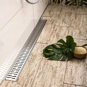 EASY sprchový žľab 850 mm, k stene, bočný odtok D 40, rošt HARMONY, plast/nerez oceľ lesk EPZ20-ZN-850 Obrázek - fotka