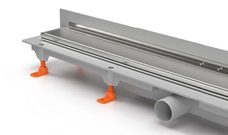 CHUDĚJ sprchový žľab 850 mm, k stene, bočný odtok DN 40, rošt KLASIK / FLOOR, plast / lesklá nerez oceľ CH 850 K 2 Obrázek - fotka