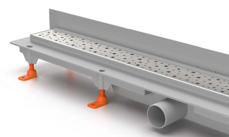 CHUDĚJ sprchový žľab 850 mm, k stene, bočný odtok DN 40, rošt SQUARE, plast/lesklá nerez oceľ CH 850 S 2 Obrázek - fotka