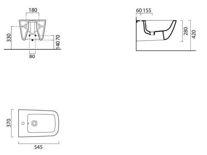 CONCEPT 300 závesný bidet, Cataglaze BSRCO300N Technický nákres