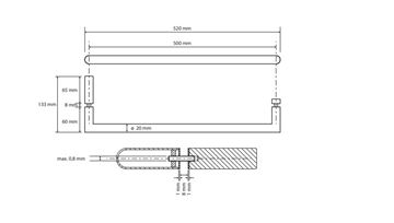 BEMETA OMEGA držiak uterákov na sklenené dvere 500 mm, chróm 104204352 Technický nákres