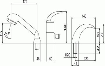 NOVASERVIS METALIA 55 batéria na okraj vane, 3-otvorová, s prepínačom, so sprchovou súpravou, chróm 55047,0 Technický nákres