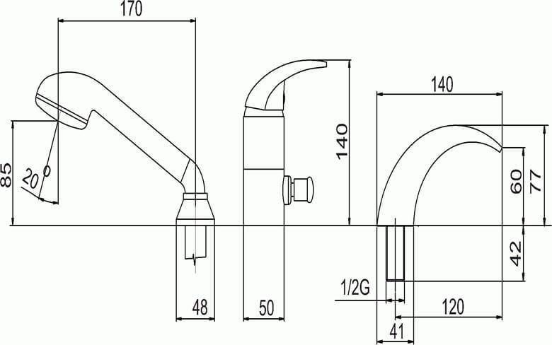 NOVASERVIS METALIA 55 batéria na okraj vane, 3-otvorová, s prepínačom, so sprchovou súpravou, chróm 55047,0 Technický nákres