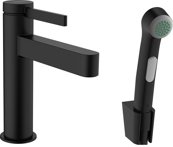 HANSGROHE FINORIS umývadlová stojanková batéria, s odtokovou súpravou a bidetovou sprškou, matná čierna 76210670 Obrázek - Hlavní obrázek