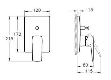 VITRA ROOT SQUARE sprchová podomietková batéria, chróm A42751EXP Technický nákres