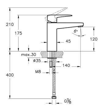 VITRA ROOT SQUARE umývadlová stojanková batéria, matná čierna A4273136EXP Technický nákres