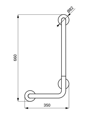 SANELA madlo k vani 350x660 mm, pravé, matná nerez SLZM 18X Technický nákres