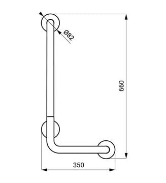 SANELA madlo k vani 350x660 mm, ľavé, lesklá nerez SLZM 19 Technický nákres