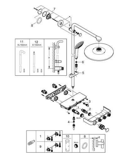 GROHE EUPHORIA SMARTCONTROL SYSTEM 310 DUO sprchový set s termostatickou batériou, horná sprcha, ručná sprcha s 3 prúdmi, tyč, hadica, phantom black 22120KF0 Obrázek - fotka