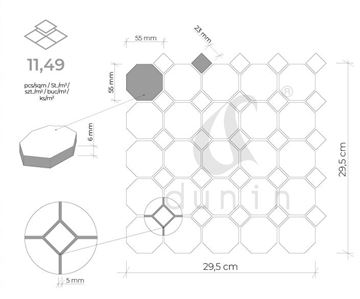 DUNIN ARABESCO mozaika 29,5x29,5(5,5x5,5, 2,3x2,3)cm, mat, white M. OCT. WHITE 55 mat Technický nákres