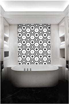 DUNIN HEXAGONIC mozaika 30x26(2,3x2,6)cm, lesk, white black flower MINI HEX. B&W FLOWER Obrázek - fotka