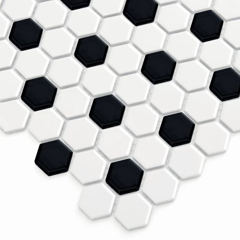 DUNIN HEXAGONIC mozaika 30x26(2,3x2,6)cm, lesk, white black mix MINI HEX. B&W MIX Obrázek - fotka