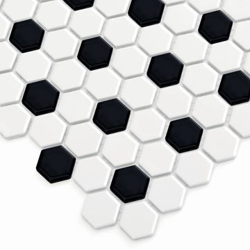 DUNIN HEXAGONIC mozaika 30x26(2,3x2,6)cm, lesk, white black mix MINI HEX. B&W MIX Obrázek - fotka