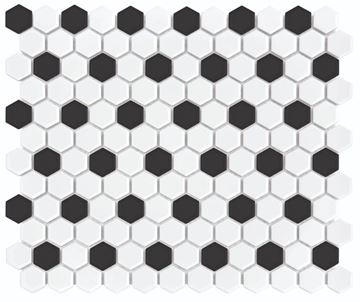 DUNIN HEXAGONIC mozaika 30x26(2,3x2,6)cm, lesk, white black mix MINI HEX. B&W MIX Obrázek - fotka
