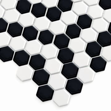 DUNIN HEXAGONIC mozaika 30x26(2,3x2,6)cm, lesk, white black coral MINI HEX. B&W CORAL Obrázek - fotka