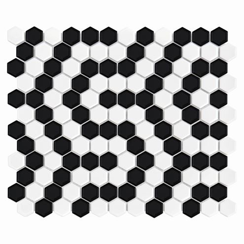 DUNIN HEXAGONIC mozaika 30x26(2,3x2,6)cm, lesk, white black coral MINI HEX. B&W CORAL Obrázek - Hlavní obrázek