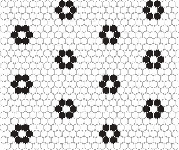 DUNIN HEXAGONIC mozaika 30x26(2,3x2,6)cm, lesk, white black flower MINI HEX. B&W FLOWER Obrázek - fotka