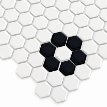 DUNIN HEXAGONIC mozaika 30x26(2,3x2,6)cm, lesk, white black flower MINI HEX. B&W FLOWER Obrázek - fotka