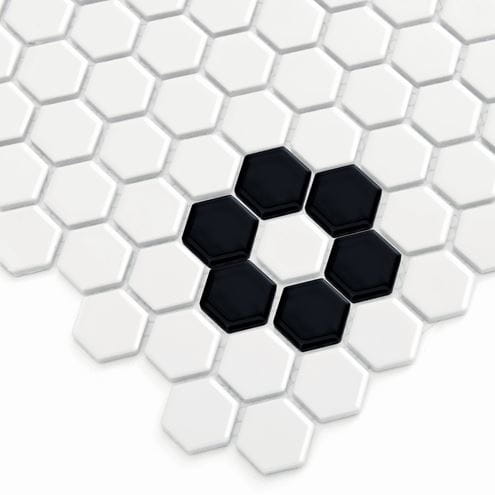 DUNIN HEXAGONIC mozaika 30x26(2,3x2,6)cm, lesk, white black flower MINI HEX. B&W FLOWER Obrázek - fotka