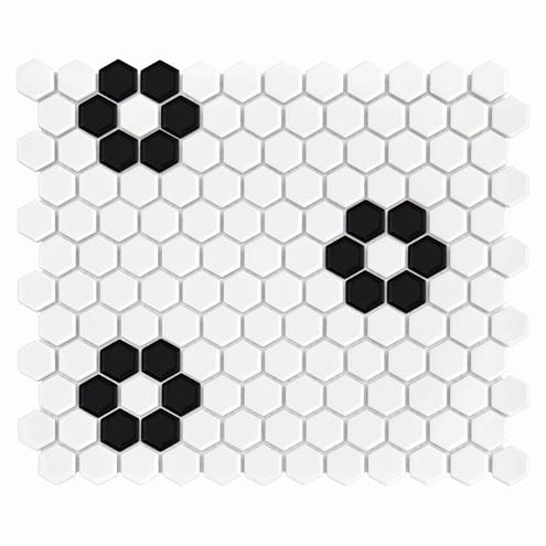 DUNIN HEXAGONIC mozaika 30x26(2,3x2,6)cm, lesk, white black flower MINI HEX. B&W FLOWER Obrázek - Hlavní obrázek
