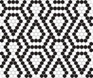 DUNIN HEXAGONIC mozaika 30x26(2,3x2,6)cm, lesk, white black lace