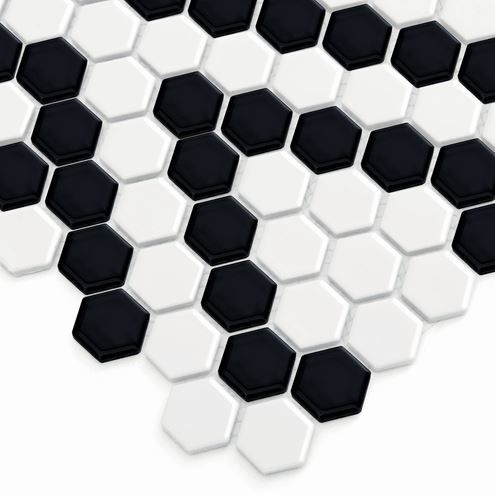 DUNIN HEXAGONIC mozaika 30x26(2,3x2,6)cm, lesk, white black lace MINI HEX. B&W LACE Obrázek - fotka