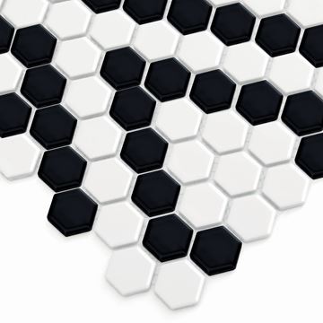 DUNIN HEXAGONIC mozaika 30x26(2,3x2,6)cm, lesk, white black lace MINI HEX. B&W LACE Obrázek - fotka