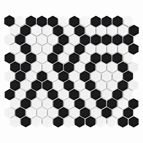 DUNIN HEXAGONIC mozaika 30x26(2,3x2,6)cm, lesk, white black lace MINI HEX. B&W LACE Obrázek - fotka