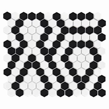 DUNIN HEXAGONIC mozaika 30x26(2,3x2,6)cm, lesk, white black lace MINI HEX. B&W LACE Obrázek - fotka