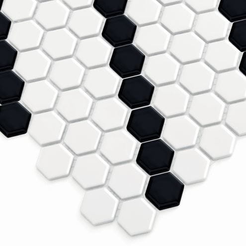 DUNIN HEXAGONIC mozaika 30x26(2,3x2,6)cm, lesk, white black lean MINI HEX. B&W LEAN Obrázek - fotka
