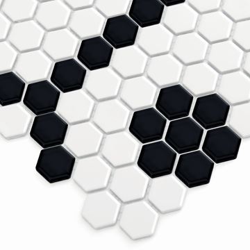 DUNIN HEXAGONIC mozaika 30x26(2,3x2,6)cm, lesk, white black bee MINI HEX. B&W BEE Obrázek - fotka