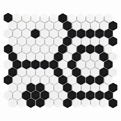 DUNIN HEXAGONIC mozaika 30x26(2,3x2,6)cm, lesk, white black bee MINI HEX. B&W BEE Obrázek - fotka