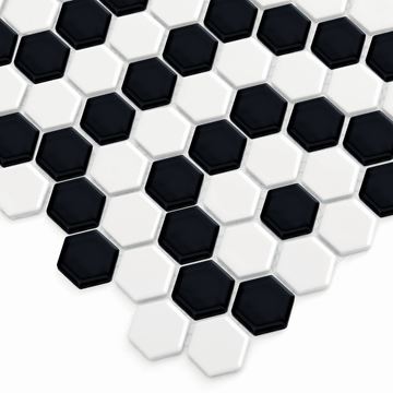 DUNIN HEXAGONIC mozaika 30x26(2,3x2,6)cm, lesk, white black nano MINI HEX. B&W NANO Obrázek - fotka