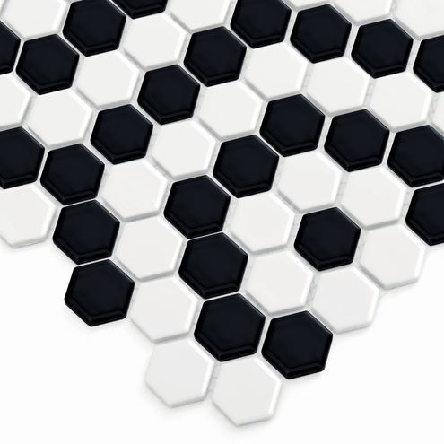 DUNIN HEXAGONIC mozaika 30x26(2,3x2,6)cm, lesk, white black nano MINI HEX. B&W NANO Obrázek - fotka