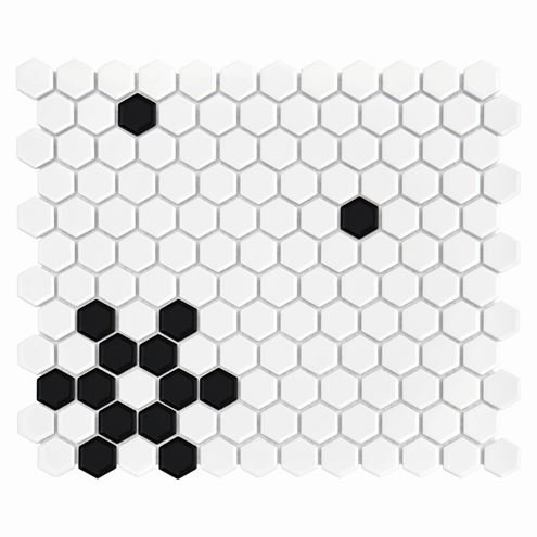 DUNIN HEXAGONIC mozaika 30x26(2,3x2,6)cm, lesk, white black snow MINI HEX. B&W SNOW Obrázek - Hlavní obrázek