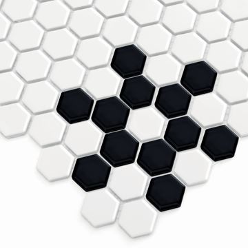 DUNIN HEXAGONIC mozaika 30x26(2,3x2,6)cm, lesk, white black snow MINI HEX. B&W SNOW Obrázek - fotka