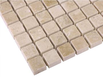 DUNIN TRAVERTINE + EMPERADOR mozaika 30,5x30,5(1,5x1,5)cm, lesk, beige TRAVER. WHITE 15   Obrázek - fotka