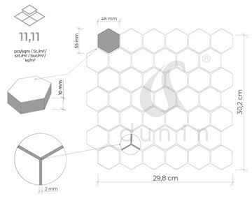 DUNIN WOODSTONE mozaika 29,8x30,2(4,8x5,5)cm, lesk, grey WS GREY HEXAGON 48 Technický nákres