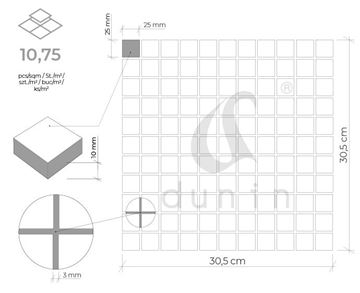 DUNIN WOODSTONE mozaika 30,5x30,5(2,5x2,5)cm, lesk, grey WS GREY 25 Technický nákres