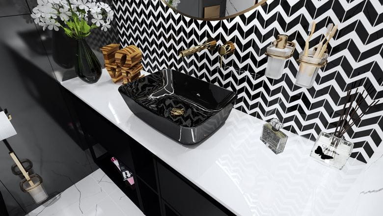 DUNIN BLACK & WHITE mozaika 30,5x30,5(5,1x1,3, 5,1x3,2)cm, lesk, white/black P. BLACK CHEVRON MIX Obrázek - fotka