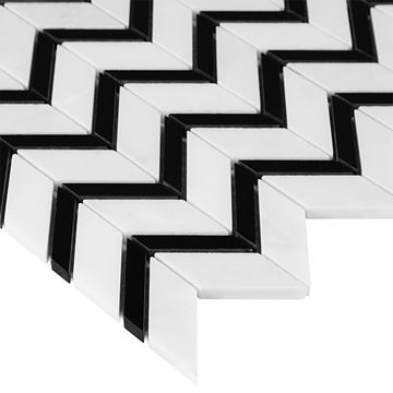 DUNIN BLACK & WHITE mozaika 30,5x30,5(5,1x1,3, 5,1x3,2)cm, lesk, white/black P. WHITE CHEVRON MIX Obrázek - fotka