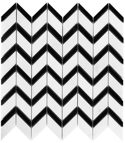 DUNIN BLACK & WHITE mozaika 30,5x30,5(5,1x1,3, 5,1x3,2)cm, lesk, white/black P. WHITE CHEVRON MIX Obrázek - Hlavní obrázek