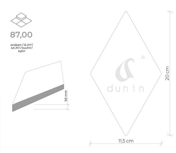 DUNIN ROMBIC obklad 11,5x20cm, mat, white ROMBIC WHITE 03 MATT Technický nákres